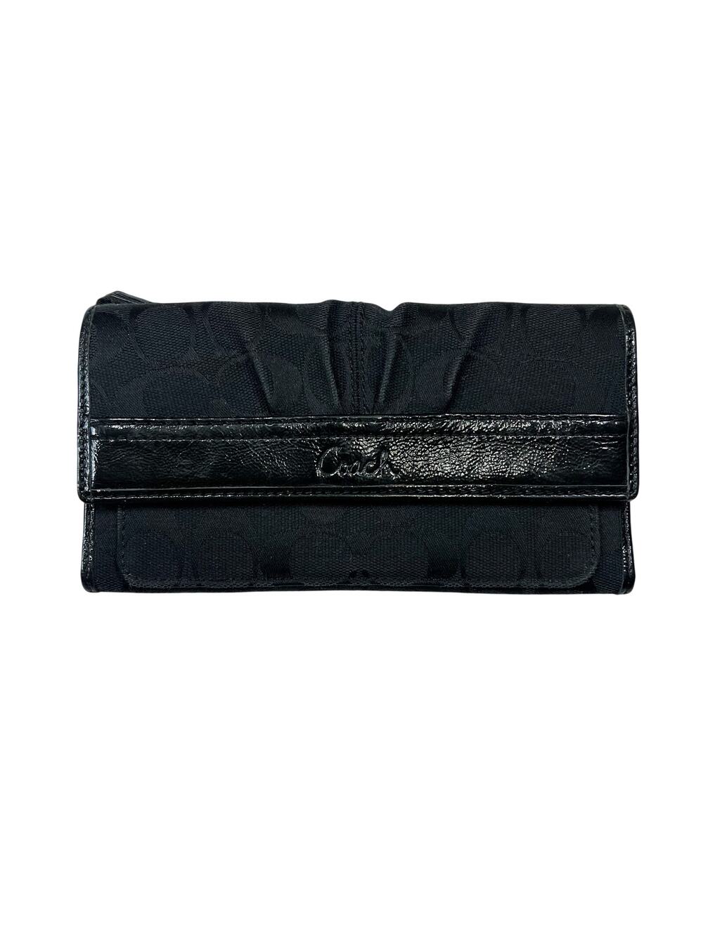 Coach | Soho Signature Jacquard Canvas Leather Pleated Black Designer Wallet